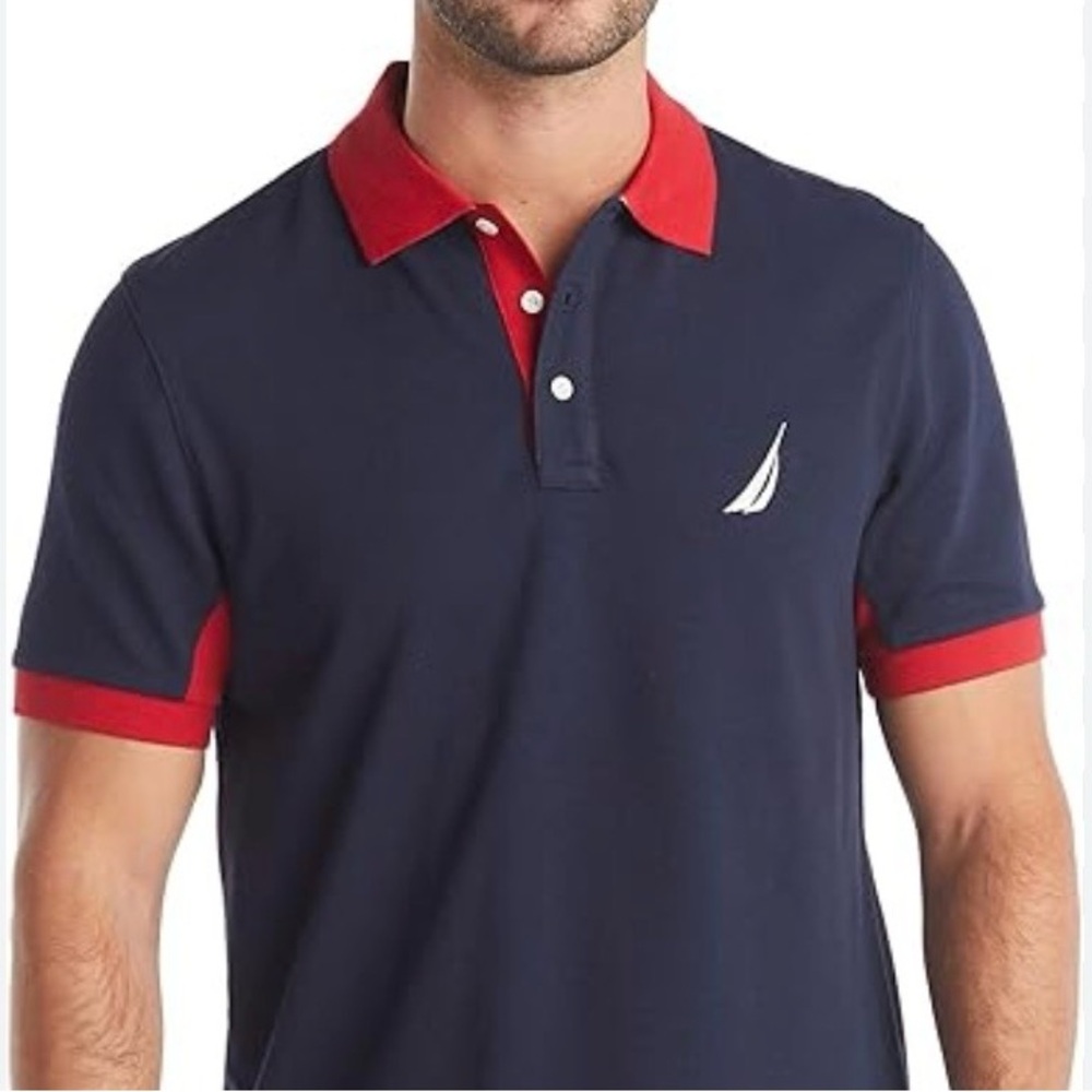 Nautica Navy Polo with Red Collar & Sleeve Trim NWT